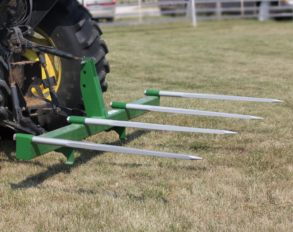 green 3-Point Two-Bale Mover with four 49” super penetrating spears