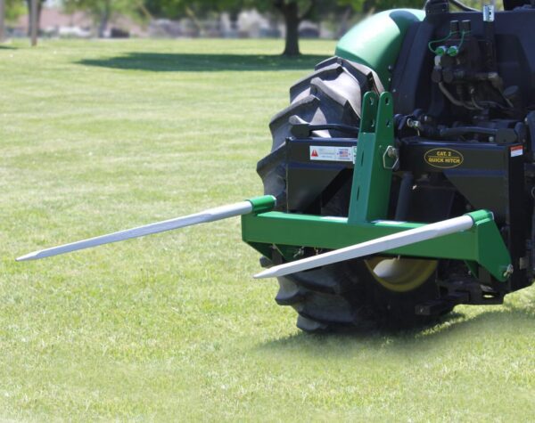 green 3-Point Double Quick-Hitch hay bale spear